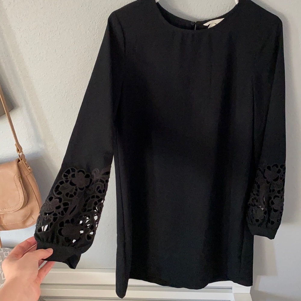 H&M Black Shift Dress with Lace Sleeves Size 6